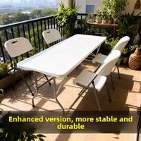 Ensemble de table et chaises pliantes carrées d'extérieur portables - Longueur 6 pieds, design moderne en plastique blanc, utilisation hôtelière, hauteur réglable
