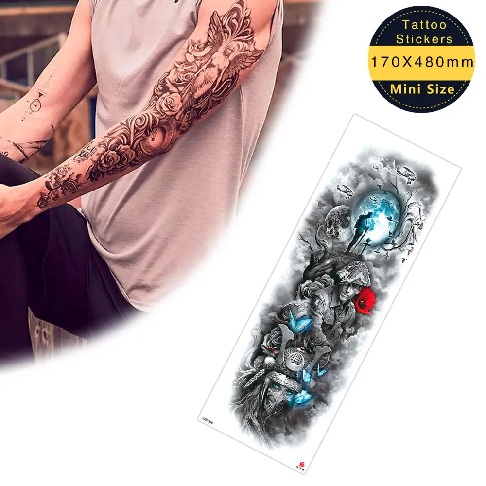 Tatouage pour hommes, grand bras, léopard, beauté, demi-manches, autocollants de tatouage temporaire imperméables