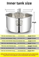 Cuiseur à riz 5,5 tasses, cuve intérieure compatible avec Tiger JBV-A10U uniquement, en acier inoxydable 304, sans alimentation électrique, lieu d'origine : non indiqué
