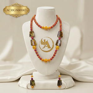 Conjunto de Collar Largo con Cuentas Africanas para Mujer de GALAM JEWELRY, con Aretes a Juego, Chapado en Oro, Joyería Elegante para Bodas y Fiestas - Product Image 1