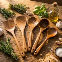 GL Set d'Ustensiles de Cuisine en Bois pour Poêle Antiadhésive, Cuillères et Spatules en Bois, Cuillères à Salade et à Cuisson