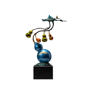 Tong Jin Sui Yue Colorful <b>Copper</b> Gourd Ornament Five Blessings Arrive At The Door Chinese Style Metal Decor For Home Living - Product Image 5