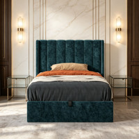 Lit rembourré moderne avec tête de lit haute capitonnée à canaux verticaux en velours, avec système de levage à gaz et rangement intégré, pour mobilier de chambre