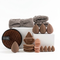 20 pièces populaires : Bandeau en velours corail doux avec nœud, houppette triangulaire personnalisée pour le pouce, ensemble de beauté combiné
