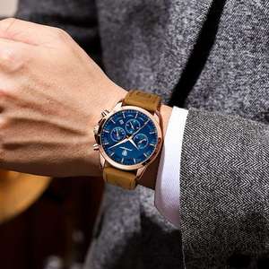 Orologio da Polso da <span class=keywords><strong>Uomo</strong></span> Poedagar 928 Vintage, al Quarzo, con Data e <span class=keywords><strong>24</strong></span> <span class=keywords><strong>Ore</strong></span>, Cinturino in Pelle, Cronografo di Lusso alla Moda - Product Image 3