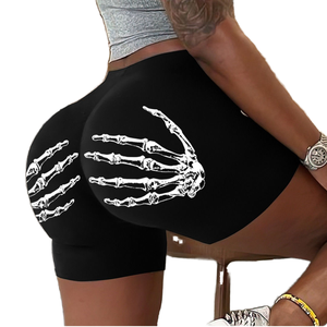 <span class=keywords><strong>Pantaloncini</strong></span> da ragazza alla moda a vita alta <span class=keywords><strong>pantaloncini</strong></span> sportivi elasticizzati in maglia con stampa stile sportivo traspirante colorati per il Fitness - Product Image 1