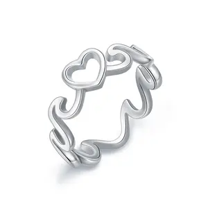Unique Design White Gold Plated 925 Sterling Silver Wave Love Shaped Simple Ring