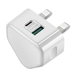 Dual-Port PD Charger <b>Adapter</b> 20W UK <b>Plug</b> Type-C QC3.0 Fast Charging White - Product Image 1