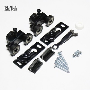 Rodillos negros de acero personalizables RHETECH, kits de sistema de Hardware <span class=keywords><strong>para</strong></span> <span class=keywords><strong>puerta</strong></span> de bolsillo deslizante, accesorios <span class=keywords><strong>para</strong></span> sala de estar y cocina al aire libre - Product Image 1
