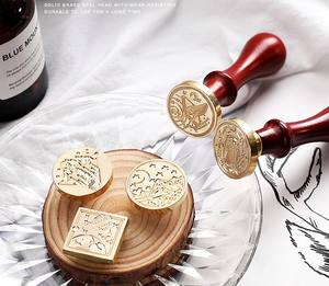 Cabeza de latón de cera de lacre sello de invitación de boda Tarjeta de Navidad botánico y de mango de madera sello de la cera - Product Image 4