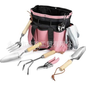 Pink 7 Piece Gardening Tool Set Stainless Steel Wooden Handles Garden Kit For Women With Storage Bag - Product Image 4