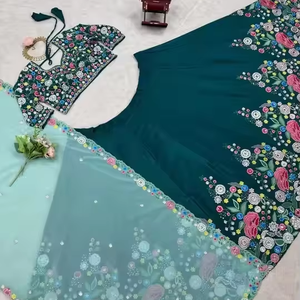 Lehenga choli ผ้าไหม Chinon แบบดั้งเดิมของอินเดียที่มีการเย็บปักถักร้อยที่สวยงามและจับคู่ dupatta ที่สมบูรณ์แบบสำหรับปาร์ตี้ฤดูร้อน - Product Image 1