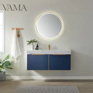 VAMA 48 pollici stile uk vendita calda appeso a parete in acciaio inossidabile cornice in oro classico lacca blu bagno in legno massello vanità A01448CB