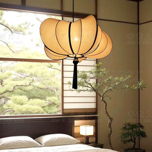 Chinese Style Fabric Chandelier E27 Round Black Zen Inspired For Living Room <b>Dining</b> Room Tea House - Product Image 3