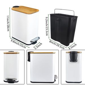 <span class=keywords><strong>Cubo</strong></span> de <span class=keywords><strong>Basura</strong></span> con Tapa de Bambú, Cierre Suave y Pedal, <span class=keywords><strong>Cubo</strong></span> de <span class=keywords><strong>Basura</strong></span> Rectangular <span class=keywords><strong>Pequeño</strong></span> y Delgado con Contenedor Interior para Dormitorio u Oficina - Product Image 2