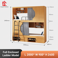 Lit mural moderne sur mesure avec armoire de rangement et rideau, échelle en bois massif, mobilier de chambre à coucher, vente en gros