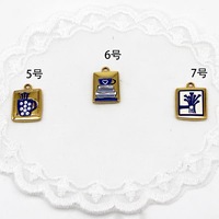 Breloque de tasse en forme de chat, oiseau et vélo de dessin animé FMSCM-2, pendentifs carrés en émail bleu de haute qualité, accessoires mignons en acier inoxydable pour bijoux DIY
