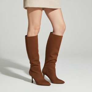 New Fashion Retro Style <b>Knee</b>-<b>high</b> Pointed Toe Closed Toe Inside Zip Closure Thin <b>High</b> Heel for Women - Product Image 1