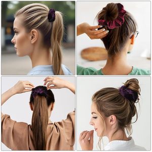 Coleteros de terciopelo con cremallera de color liso, accesorios para el cabello con bolsillo con cremallera, para moños y coletas - Product Image 3