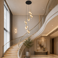 Lustre moderne minimaliste pour escalier, globe en verre laiteux givré, tiges dorées, noir, pour hôtel, villa, hall d'entrée, couloir d'escalier