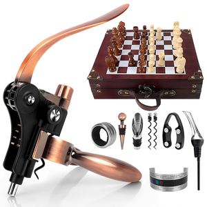 Cross-Border New <b>Creative</b> Manual for Head Zinc Alloy Multifunctional Red Wine Opener Antique Red Checkerboard <b>Gift</b> Set Set - Product Image 1