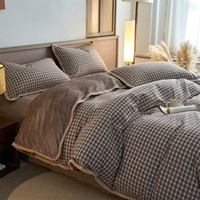 Ensemble de housse de couette et drap en flanelle de coton pur lavé, double face, motif rayé, écologique, 300 fils, chaleur hivernale, idéal pour le ski