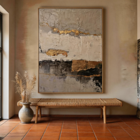 B&C ART Peinture à l'huile abstraite texturée dorée faite à la main moderne et personnalisée de haute qualité pour la décoration murale du salon