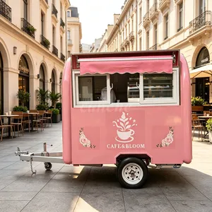 Commercial Street 2.2m Pink Coffee Bagels Vending <b>Cart</b> Biscuit Dessert <b>Camping</b> Trailer Mobile Food Truck for Business - Product Image 1