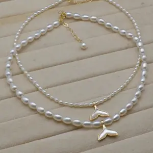 À la mode sirène queues collier breloques à la main perlé collier ras du cou naturel eau douce collier de perles pour les femmes