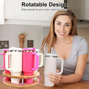 Support de tasses rotatif 30-40 oz, organisateur de gobelets en bois, support pour bouteilles d'eau pour rangement dans les armoires de cuisine - Product Image 3