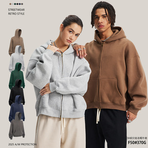 Nueva Sudadera con Capucha Casual de Primavera, Oversize, de Forro Polar Grueso, con Cierre, Mezcla de Algodón Suave, 370GSM, Ecológica, Estilo Urbano - Product Image 3