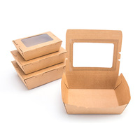 Caja de embalaje desechable para comida, contenedor de papel Kraft, Pasta, Sushi, con ventana