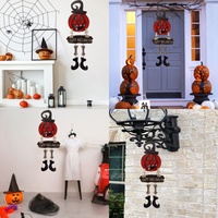 Joyeuse Halloween, Thanksgiving, Noël : Décoration Murale Artisanale Personnalisée en Bois, Couronne Suspendue d'Intérieur avec Citrouille et Squelette Effrayant