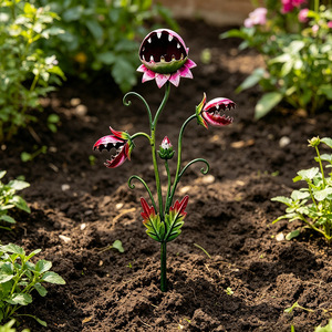 Pali decorativi in metallo a forma <span class=keywords><strong>di</strong></span> trappola per mosche Venus per giardino, decorazioni singole per vasi <span class=keywords><strong>di</strong></span> fiori inestetiche per patio, cortile e aiuole - Product Image 2