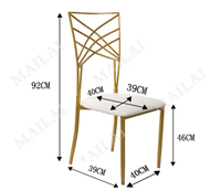 Chaise de mariage en métal doré de haute qualité, style caméléon, avec coussin, dossier croisé, empilable