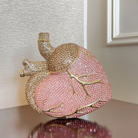 Tas Pesta Pria Berlian Pink Gradasi Baru, Tas Makan Malam Rantai Hati, Tas Makan Malam Kristal, Tas Clutch Berhias Berlian Imitasi, Dompet Pesta Mewah