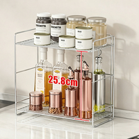 Support pour couteaux ou baguettes en option, étagère de rangement de cuisine en acier inoxydable à 2 niveaux, étagères de rangement pour épices