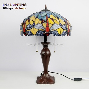 Lampe de table Tiffany de style libellule en verre teinté européen de 16 pouces de la marque LongHuiJing pour restaurant - Product Image 2