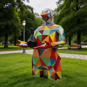 Sculpture d'oiseau géométrique à facettes peinte, statue d'art moderne, grande sculpture d'oiseau géométrique à facettes, décoration paysagère artistique - Product Image 5