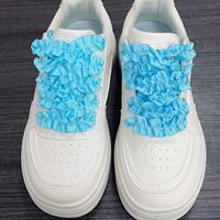 Nouveaux styles mignons jeunes femmes chaussures plates élastique imprimé dentelle vent en bois oreille lacet en Polyester forme ovale lacets paresseux