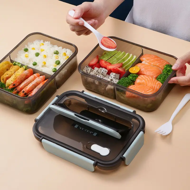 Yemek kabı gıda saklama kutusu öğrenci ofis çalışanı mikrodalga çatal kaşık ile Bento kutusu açık piknik konteyner