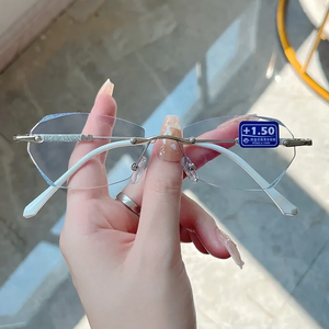 2023高級リムレスアンチブルーライト老眼鏡女性ダイヤモンドカットHD眼鏡コンピューターアイウェア視度1〜4.0 - Product Image 5