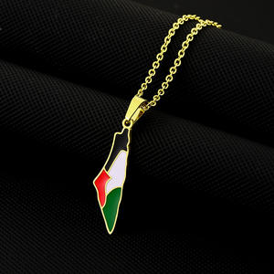 Collar <span class=keywords><strong>con</strong></span> colgante de mapa de acero de titanio de <span class=keywords><strong>Israel</strong></span> y Palestina vintage caliente transfronterizo - Product Image 6