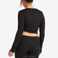 Haut cache-cœur à manches longues personnalisé pour femmes Haut à encolure en V Séchage rapide Ballet souple Gym CropTops Tshirt pour femmes