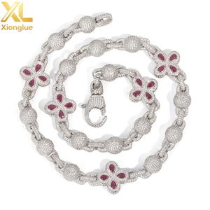 Hop Silver Gold Plated Miami Cuban Necklace <b>Iced</b> <b>Out</b> Flower Four Leaf Clover Diamond Jewelry - Product Image 5