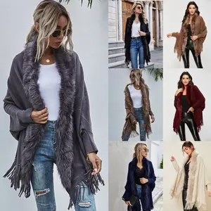 New Fringe Sweater For Women Clothes Leisure Acrylic Knitted Jacket Fashion Shawl Fur Collar Solid Color Women'S Sweater