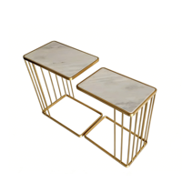 Ensemble de 2 tables d'appoint modernes, structure en métal doré avec plateau en marbre, tables d'appoint en forme de C pour salon, chambre à coucher