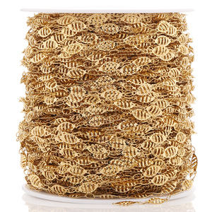 Cadena de hojas huecas de acero inoxidable con forma de pez 3D, chapada en oro, para la fabricación de pulseras, accesorio de joyería DIY. - Product Image 1