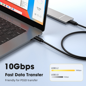 Câble de transfert de données haute vitesse USB3.2 10 Gbps 3A 60W, câble de données en PVC noir de type C - Product Image 4