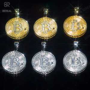 Wholesale 18K Gold Plated B Coin Pendant Hip Hop Style 925 Sterling <b>Silver</b> Iced Out Pendant <b>Charms</b> Fine Jewelry - Product Image 1
